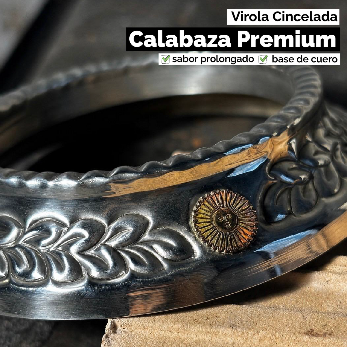 Mate Calabaza Torpedo Criollo (con base) - Virola Alpaca Cincelada