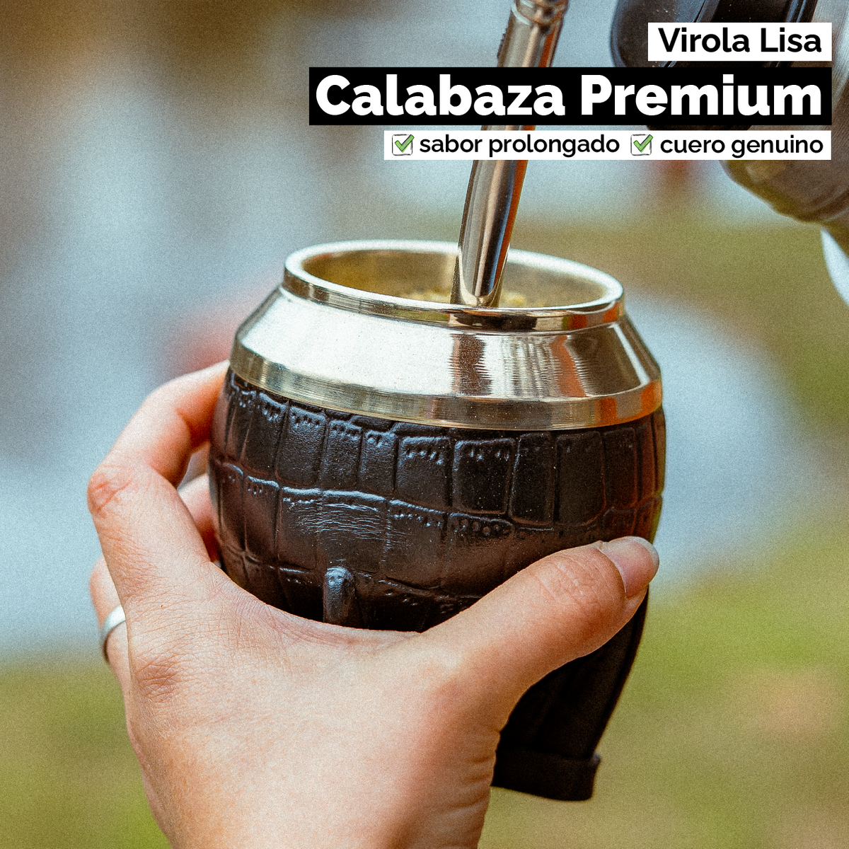 Mate Torpedo (Calabaza) con Cuero Labrado - Virola Alpaca