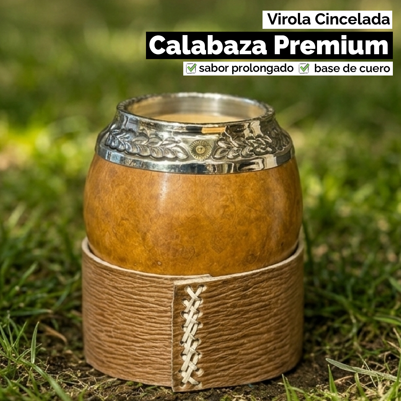 Mate Calabaza Torpedo Criollo (con base) - Virola Alpaca Cincelada