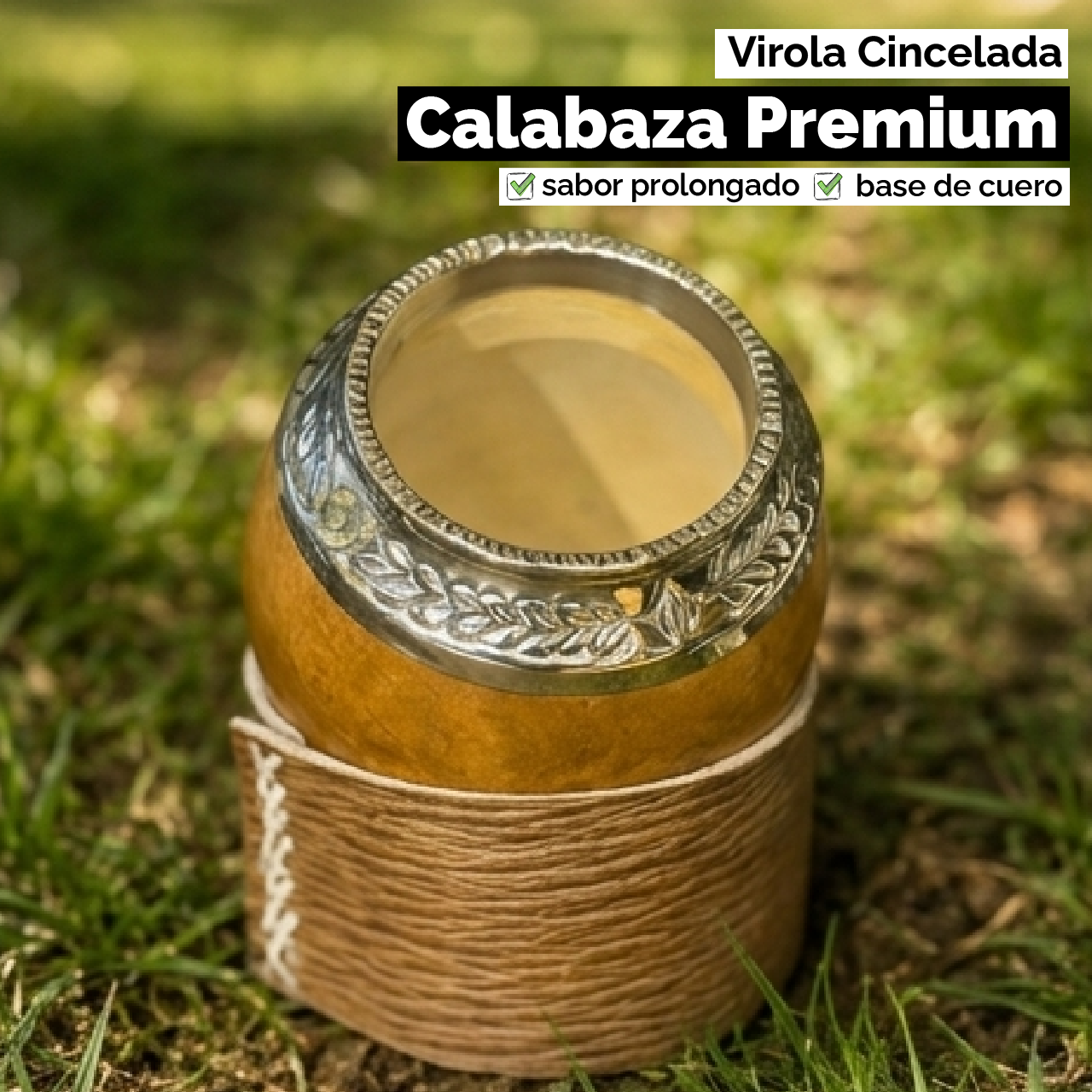 Mate Calabaza Torpedo Criollo (con base) - Virola Alpaca Cincelada