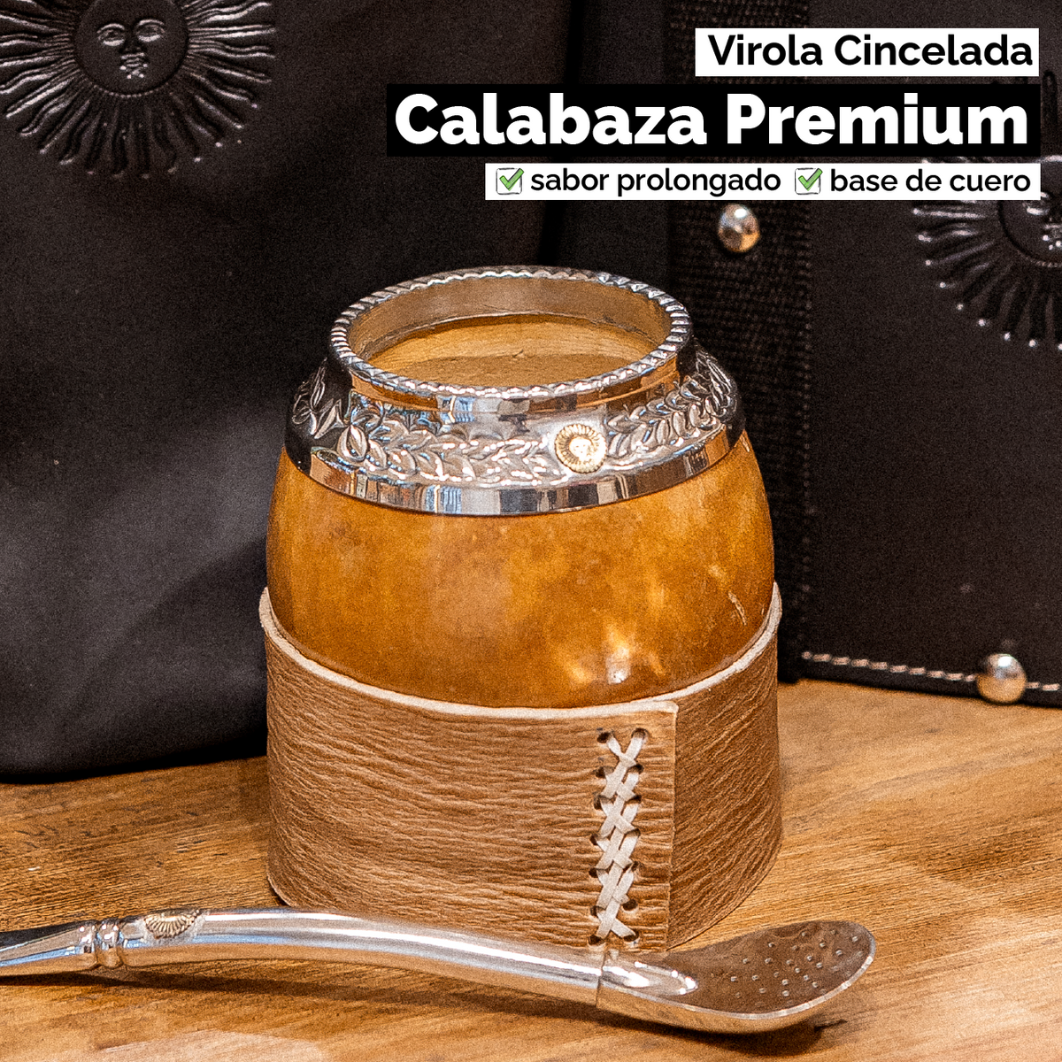 Mate Calabaza Torpedo Criollo (con base) - Virola Alpaca Cincelada
