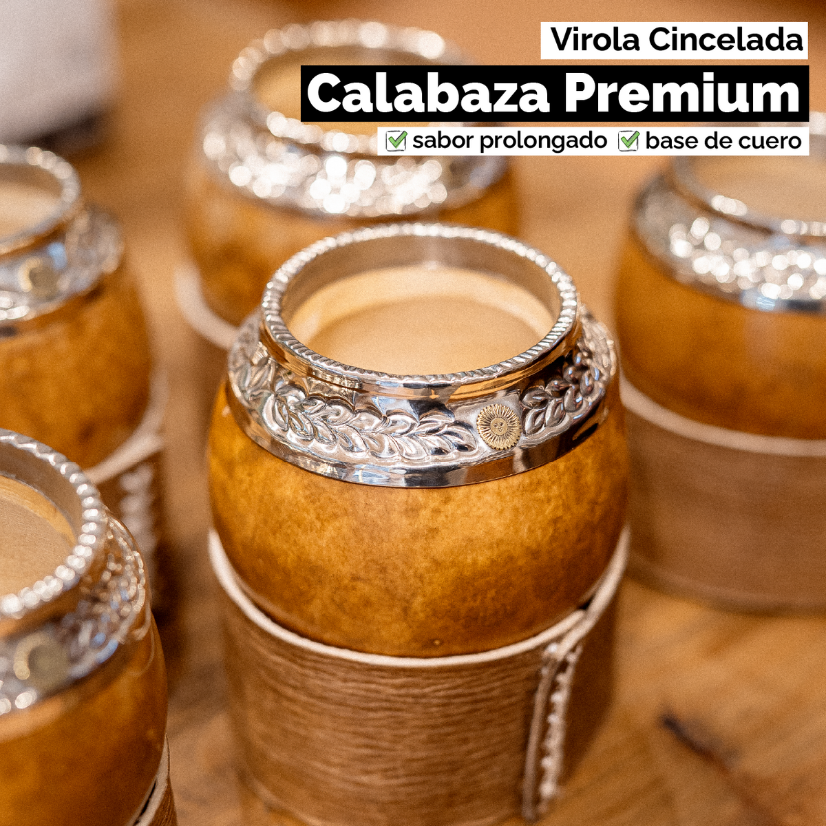 Mate Calabaza Torpedo Criollo (con base) - Virola Alpaca Cincelada