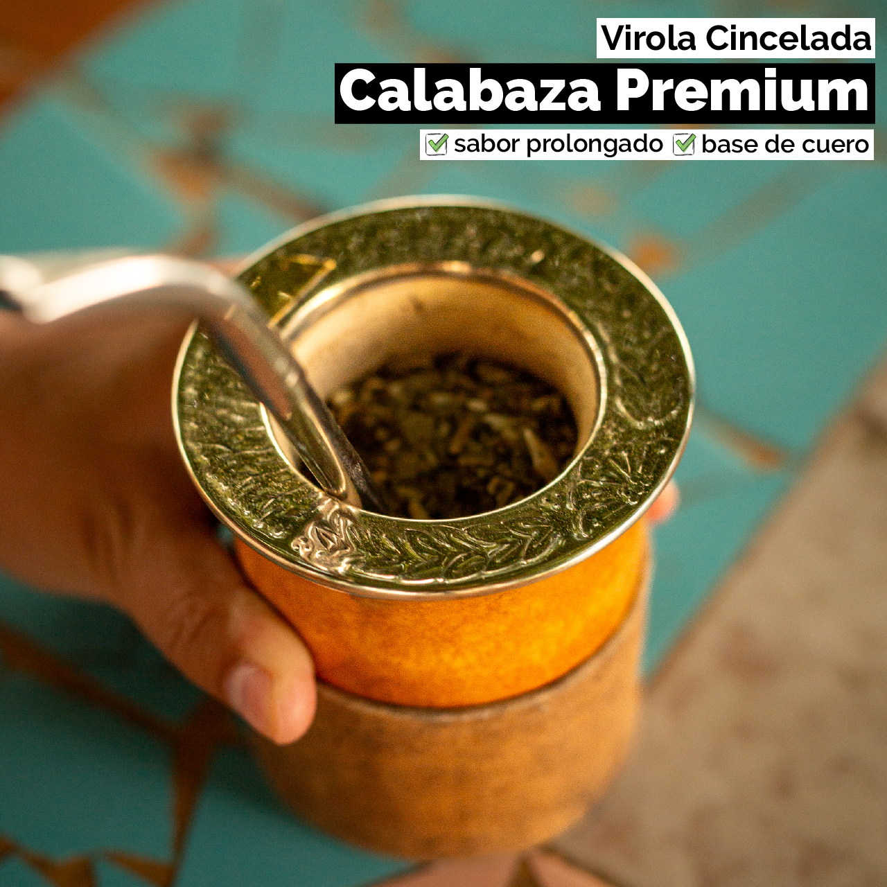 Mate Calabaza Criollo (con base) - Virola Alpaca Cincelada