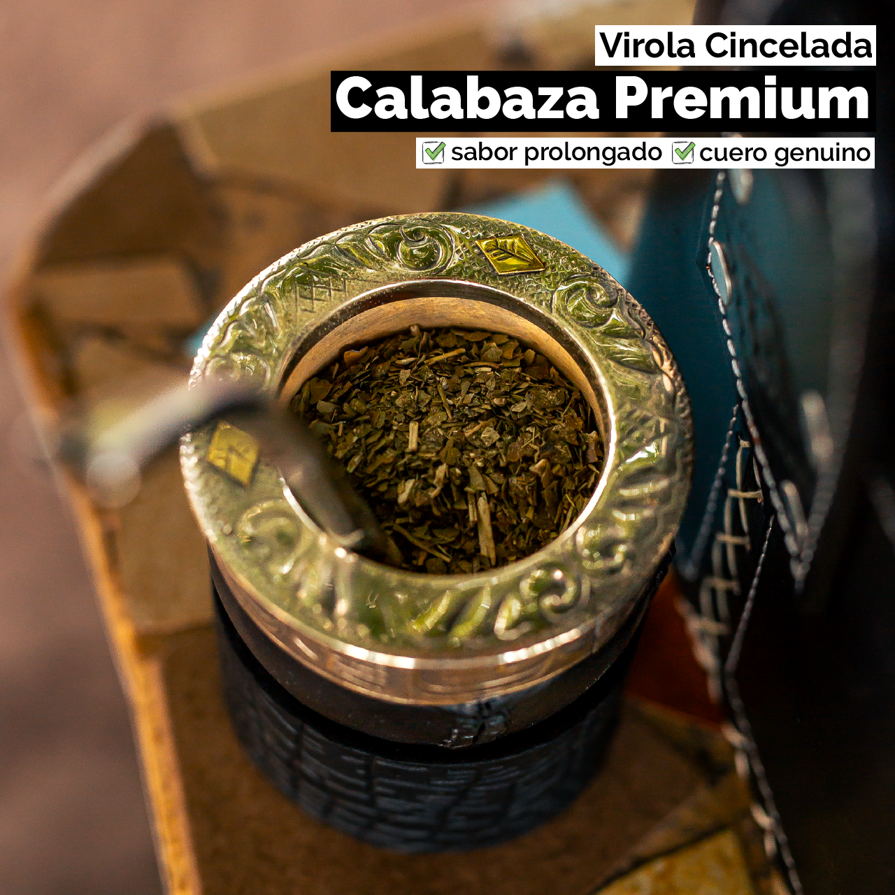 Mate Imperial (Calabaza) con Base - Virola Alpaca Cincelada