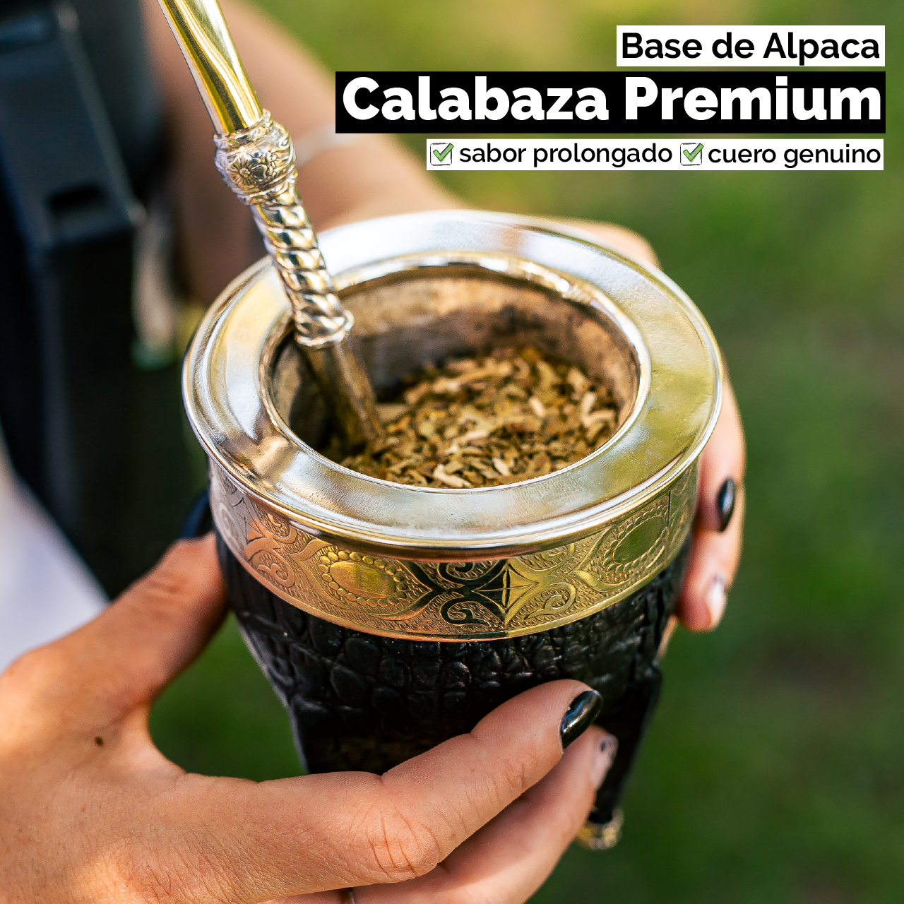 Mate Imperial (Calabaza) con Cuero Labado - Base y Virola de Alpaca