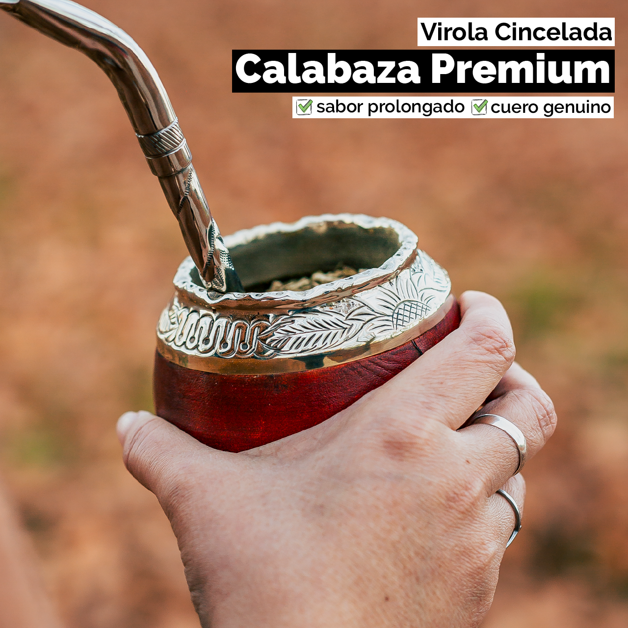 Mate Torpedo (Calabaza) - Virola Alpaca Cincelada